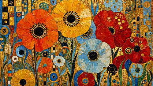 Gilded Meadow Daisies and Poppies II Art Print