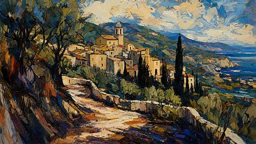 Glow of the Riviera Hillside Art Print