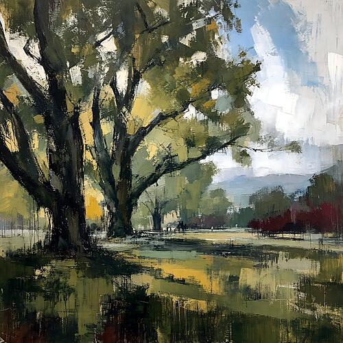Grand Oaks on the Sunlit Lawn Art Print