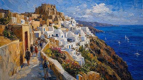 Oia Castle Viewpoint Art Print