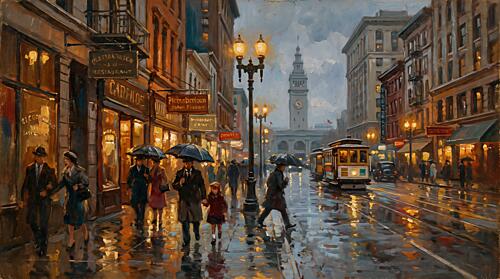 Rainy Street of San Francisco Architecture Print