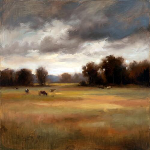 Rural Meadow under Twilight Sky Art Print