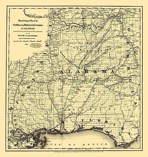 New Orleans, Mobile, Chattanooga Railroad 1867 Art Print by Colton