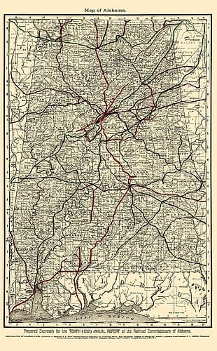 Alabama Railroads - Rand McNally 1888 Art Print by Rand McNally