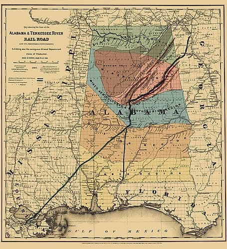 Alabama and Tennessee River Railroad - Colton 1865 Art Print by Colton