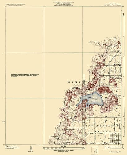 Chatsworth California Quad - USGS 1927 Vintage Print