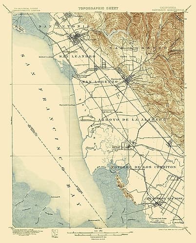 Haywards California Quad - USGS 1899 Vintage Print