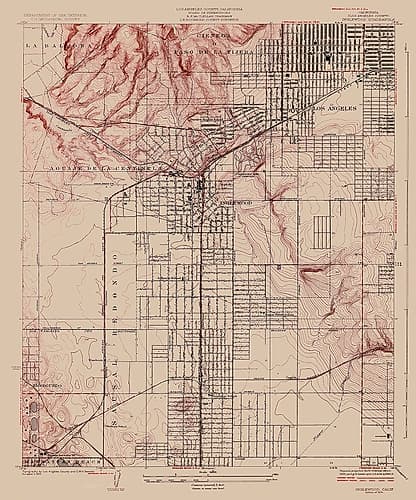Inglewood California Quad - USGS 1924 Vintage Print