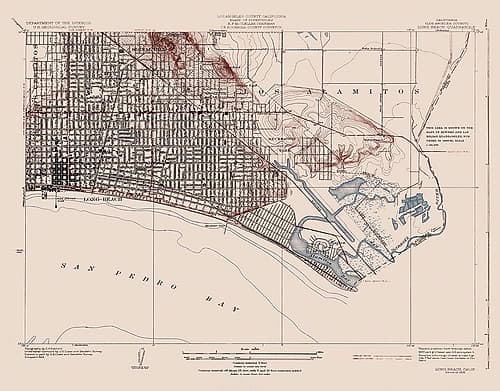 Long Beach California Quad - USGS 1925 Vintage Print