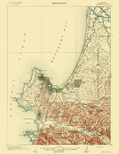 Monterey California Quad - USGS 1913 Vintage Print