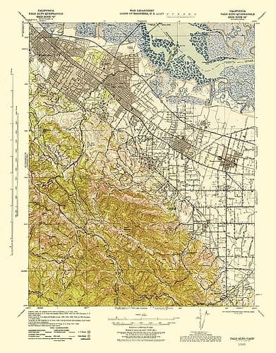 Palo Alto California Quad - USGS 1943 Vintage Print