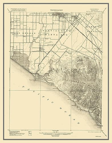 Santa Ana California Quad - USGS 1901 Vintage Print