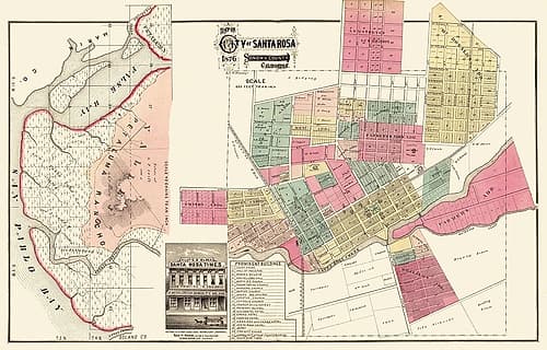 Santa Rosa California Plan - Marr 1876 Vintage Print
