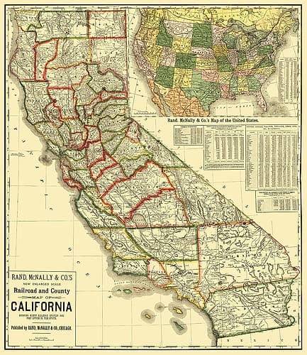 California Railroad and Counties 1883 Vintage Print
