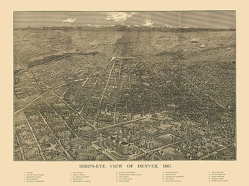 Denver Colorado - Mills 1887 Vintage Print