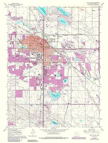 Ft Collins Colorado Quad - USGS 1984 Vintage Print