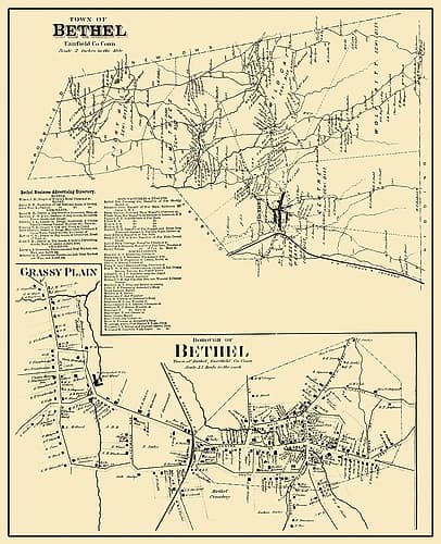 Bethel Connecticut Landowner - 1874 Vintage Print