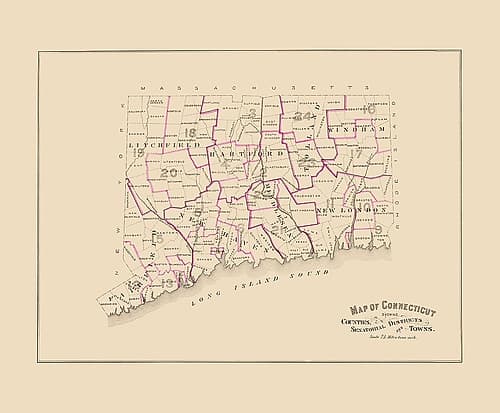 Connecticut - Hurd 1893 Vintage Print