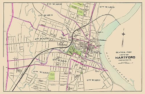 Hartford Connecticut Central Part - Hurd 1893 Vintage Print