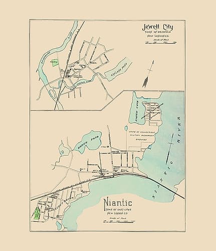 Jewett City, Niantic Connecticut - Hurd 1893 Vintage Print