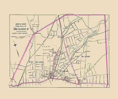 Meriden Connecticut North Part - Hurd 1893 Vintage Print