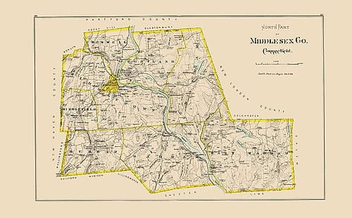 Middlesex  North Connecticut - Hurd 1893 Vintage Print