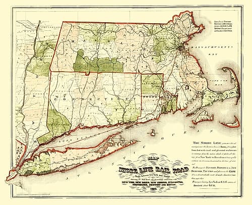 Shoreline Railroad Route - Walling 1860 Vintage Print