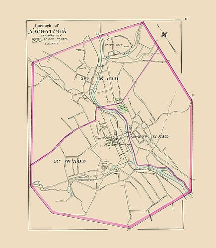 Naugatuck Connecticut - Hurd 1893 Vintage Print