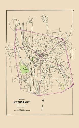 Waterbury Connecticut - Hurd 1893 Vintage Print