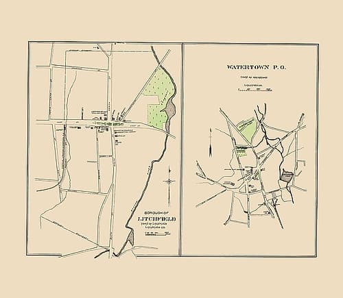 Watertown, Litchfield Connecticut - Hurd 1893 Vintage Print
