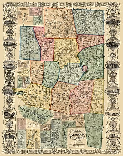 Windham Connecticut Landowner - Woodford 1855 Vintage Print