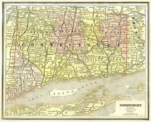Connecticut - Cram 1886 Vintage Print