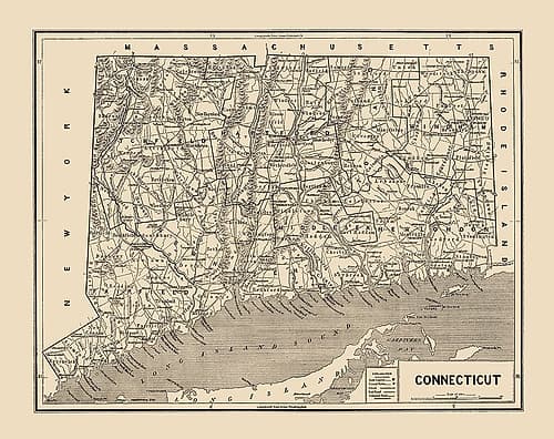 Connecticut - Hurd 1893 Vintage Print