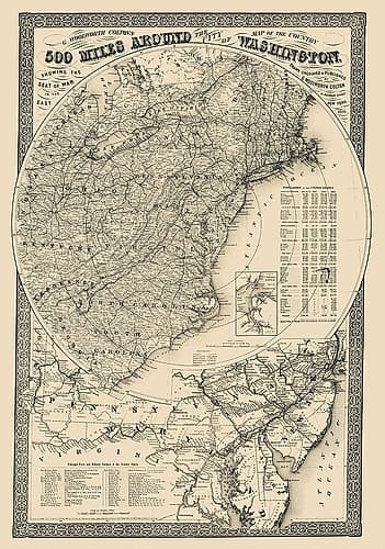 500 Miles Around the City of Washington Vintage Print