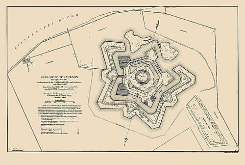 Fort Jackson Louisiana  - Bache 1862 Vintage Print