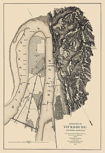 Vicksburg Approaches Rebel Defences - Bache 1863 Vintage Print