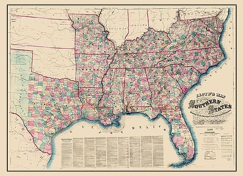 Southern States Railroads Stations Distances Vintage Print
