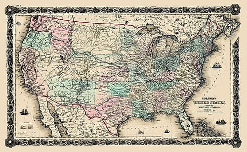 United States Military Stations Forts - Colton Vintage Print