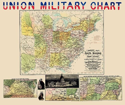 United States Canada Railroads Water Courses Vintage Print