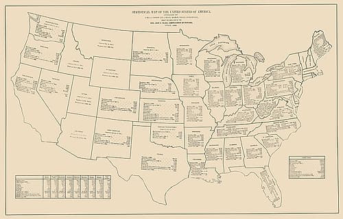 Statistical United States of America - Black 1888 Vintage Print