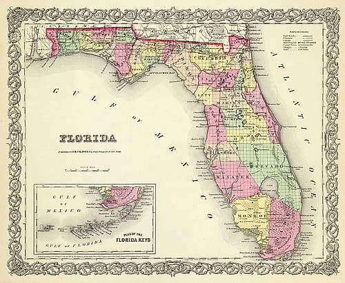 Florida - Colton 1856 Vintage Print