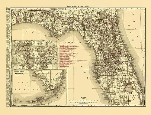 Florida - Rand McNally 1900 Vintage Print