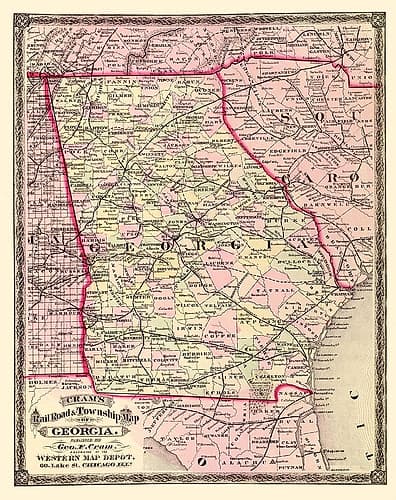 Georgia - Cram 1875 Vintage Print