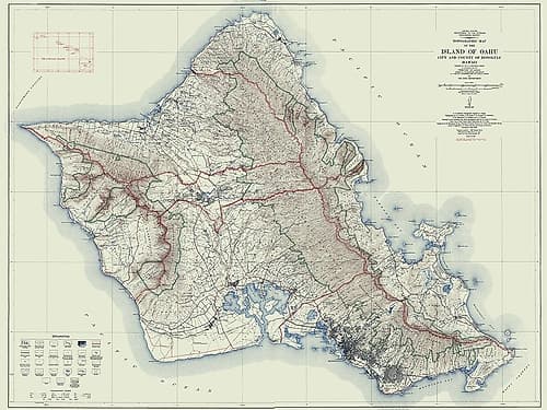 Oahu Hawaii - USGS 1938 Vintage Print