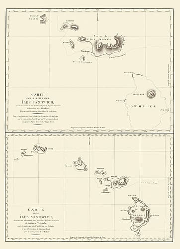Hawaii or Iles Sandwich - Bernizet 1797 Vintage Print