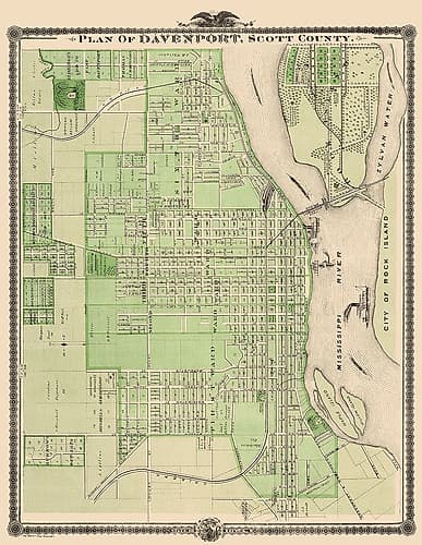 Davenport Iowa Landowner - Shober 1875 Vintage Print