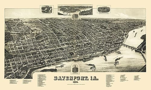 Davenport Iowa - Wellge 1888 Vintage Print