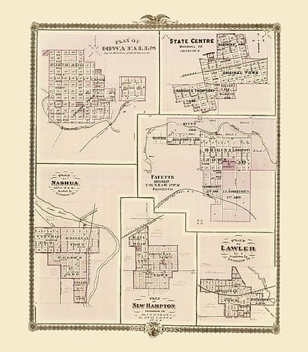 Iowa Falls, Nashua, Fayette, State Centre Iowa Vintage Print