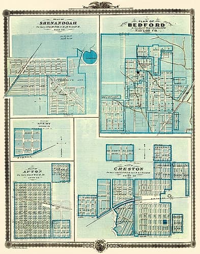 Shenandoah, Bedford, Avery, Afton, Creston Iowa Vintage Print