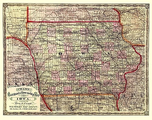 Iowa - Cram 1875 Vintage Print